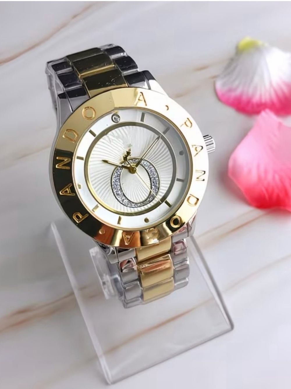 New Two-Tone Gold and Silver Women's Bracelet Watch with Crystal Accents